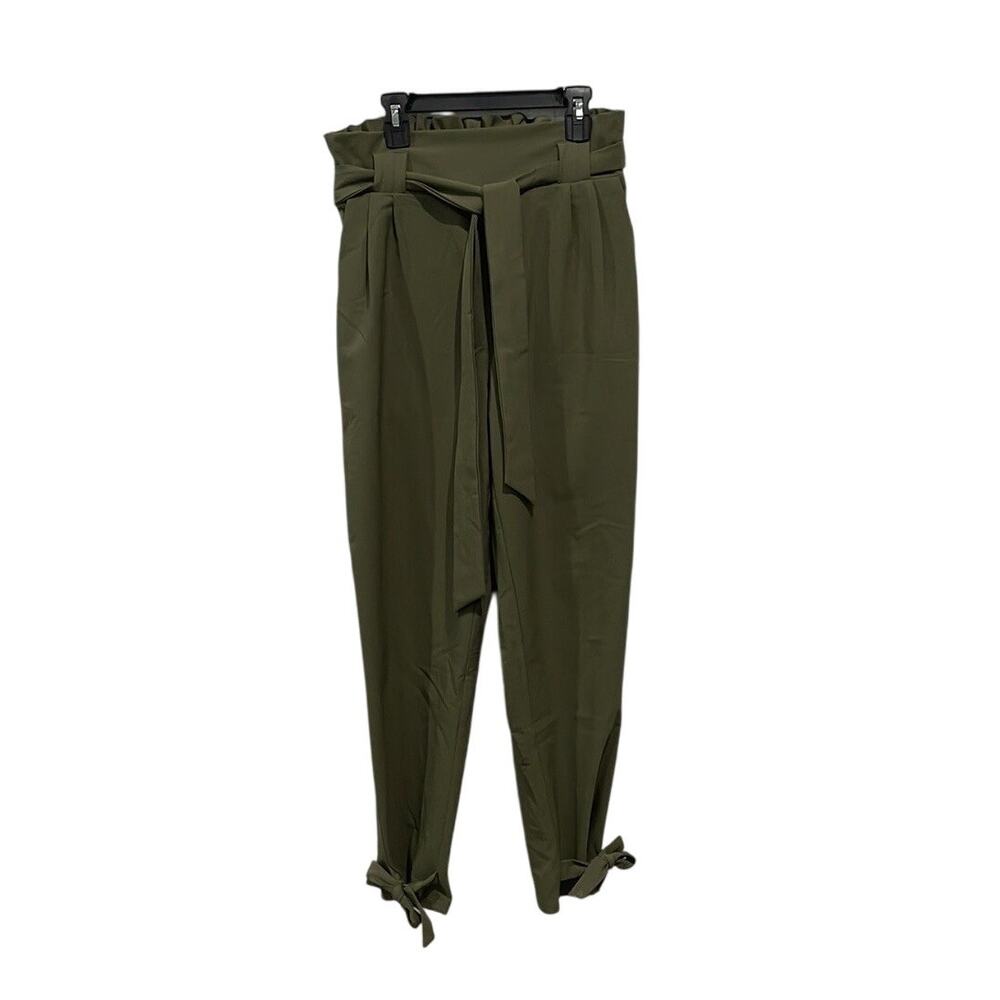 Grace Karin Women's Olive High Waist Pencil Pants with Bow-Knot Tie Hem Sz M